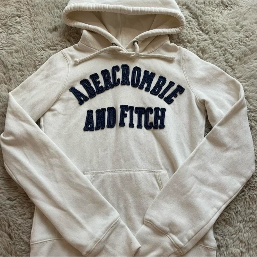 Abercrombie & Fitch White Hoodie with Navy Accents